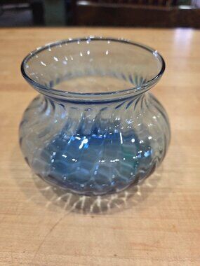 Vintage Empoli Italy Light Blue Optic Twist Swirl Squat Rose Bowl Vase